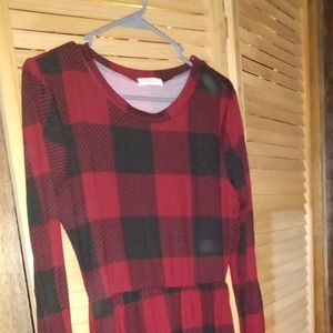 Red plaid knit midi dress